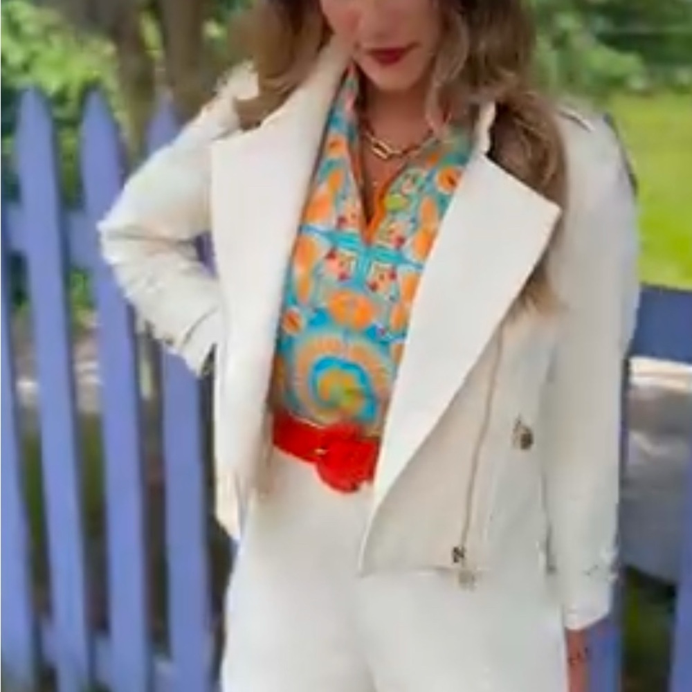 Emily McCarthy Mia Moto white denim jacket - Picture 5 of 6